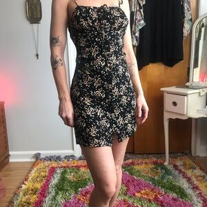 ba&sh Black Floral Lady Button Down Tie Strap Mini Dress
